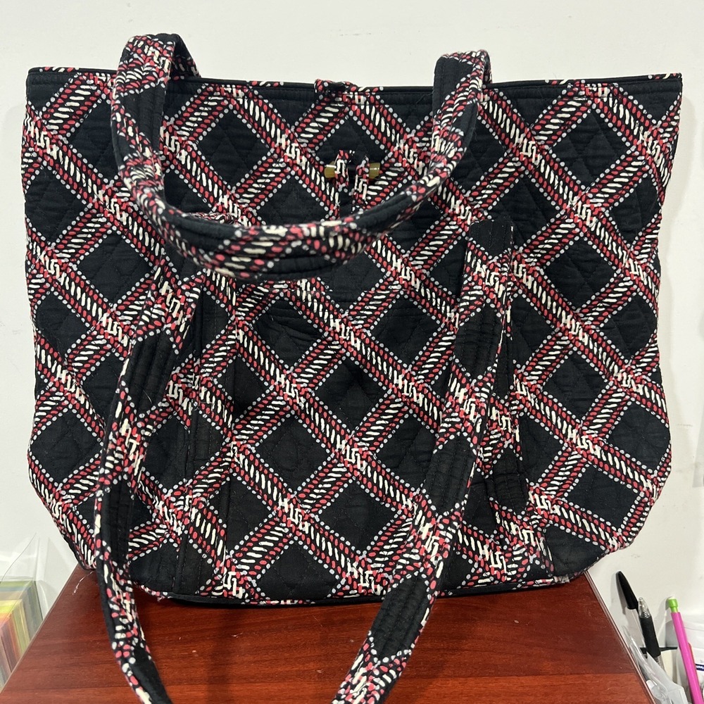 Vera Bradley Large Black , Red, White, Grey Tote With Toggle Closure